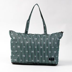 *NWT* Japanese brand Hapitas - Folding Tote Bag - Bows, teal & dk brown stripes